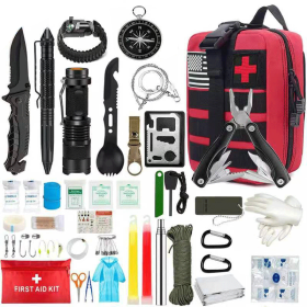 Outdoor SOS Emergency Survival Kit Multifunctional Survival Tool Tactical Civil Air Defense Combat Readiness Emergency Kit (Color: Red, Ships From: China)